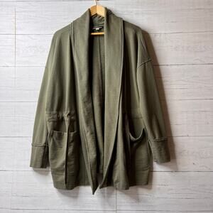 Knox Rose Jacket Womens Size XL Olive Green Drape Front Cotton Blend Pockets